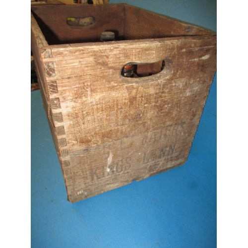 23 - A Royal Norfolk Table waters bottle crate from Kings Lynn and 3 vintage bottles, having are-related ... 