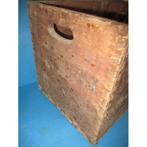 23 - A Royal Norfolk Table waters bottle crate from Kings Lynn and 3 vintage bottles, having are-related ... 