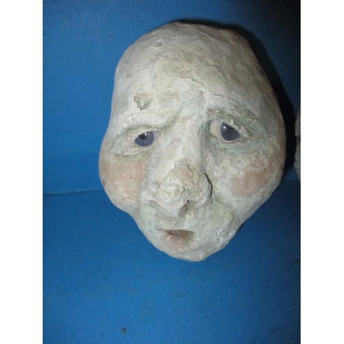 48 - Three vintage papier mâché and gesso puppet masks, each approx. 10cm high, all with age and use rela... 