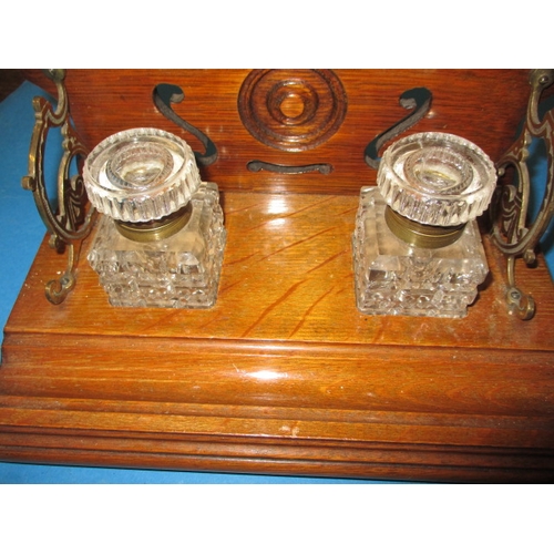 84 - A vintage 2 bottle desk stand and a cased technical drawing set, all in used condition