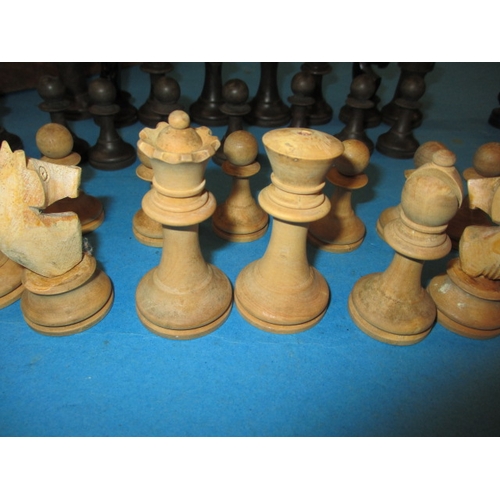 97 - Two vintage box wood chess sets, the Staunton set missing a white bishop, pre-owned with use-related... 