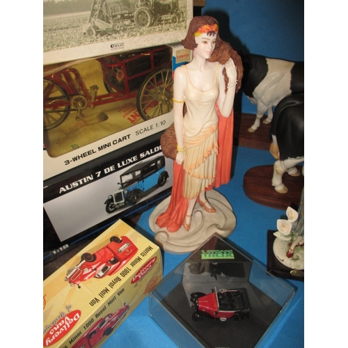 105 - A parcel of interesting collectables, to include large model cows and a Coalport art deco figurine, ... 