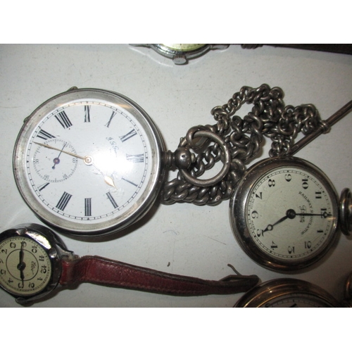 111 - A parcel of vintage wrist and pocket watches, to include a silver cased example with silver Albert, ... 