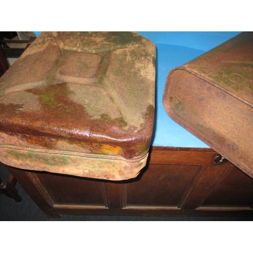 112 - An early 20th century Shell petrol can and two military ‘Jerry’ cans, all in used condition