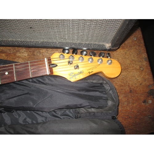 134 - An electric guitar, amp and numerous associated accessories, all in used condition and not tested as... 