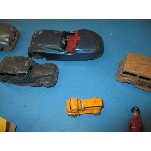 136 - A parcel of vintage die-cast and tin plate model vehicles, all in play worn condition