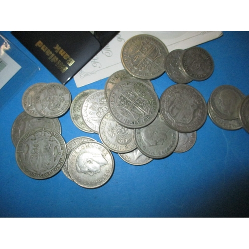 138 - A parcel of coins and banknotes, to include approx. 220g of pre 47 part silver examples, some coins ... 