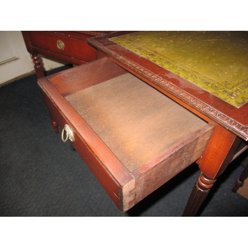 143 - A pair of antique style lamp tables, having single frieze drawer and leather inset tops, in useable ... 