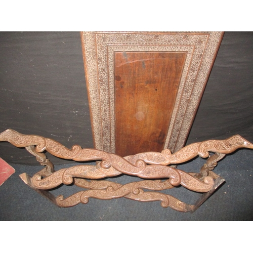 158 - A vintage Indian carved wood fold up tray table, useable but would benefit from some restoration, ap... 