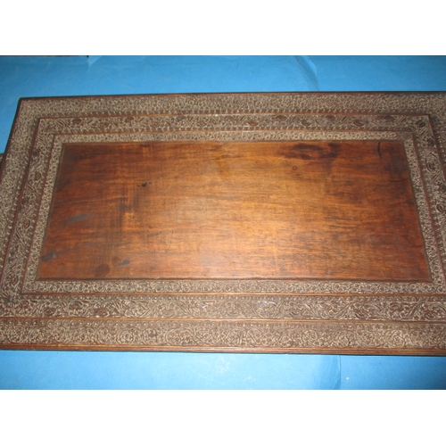 158 - A vintage Indian carved wood fold up tray table, useable but would benefit from some restoration, ap... 