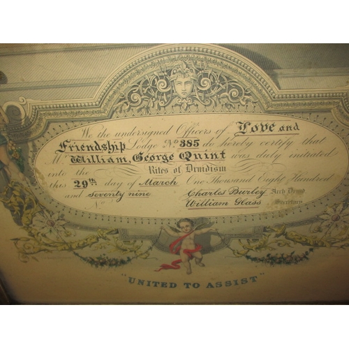 191 - A 19th century United Ancient Order of Druids certificate in later glazed frame, approx. size 59x45c... 