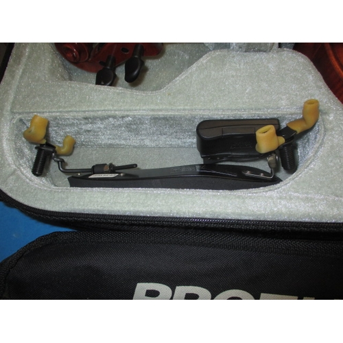 193 - A student violin in travel case with bow and music stand, in useable pre-owned condition