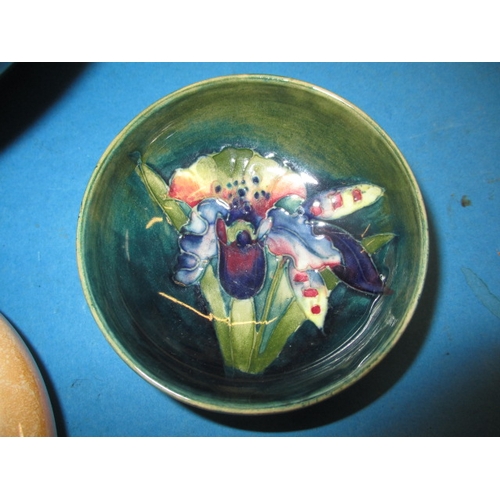 198 - Four pieces of vintage Moorcroft, to include a small lustre glazed dish. Various dates, all with no ... 