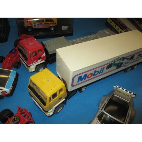 201 - A large quantity of Scalextric, to include numerous vehicles, articulated lorries and track side acc... 