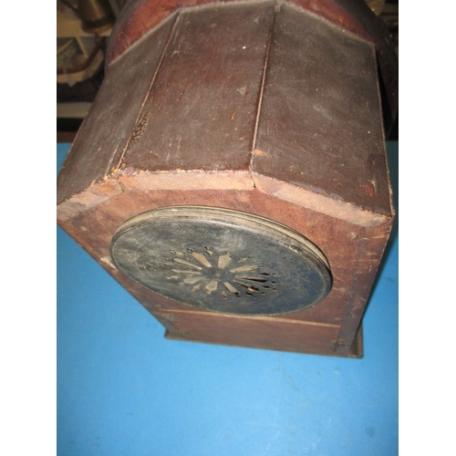 213 - A vintage wood cased mantle clock, striking on gong, no key so not tested as to function, age-relate... 