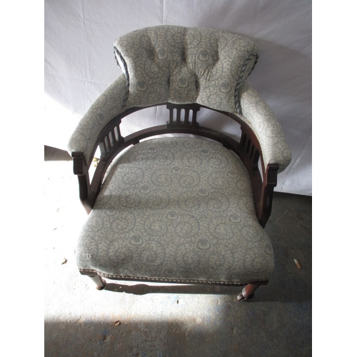 216 - An antique show wood, upholstered horse shoe parlour chair. Age related marks, in pre-owned conditio... 