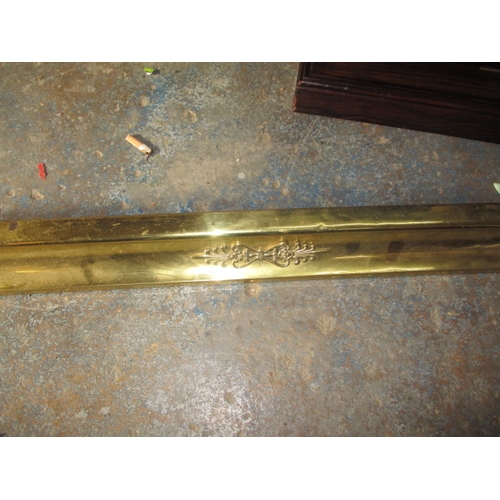 217 - A brass fender, purdonium and a bed warmer. All in used, pre-owned condition. Approximate inside wid... 