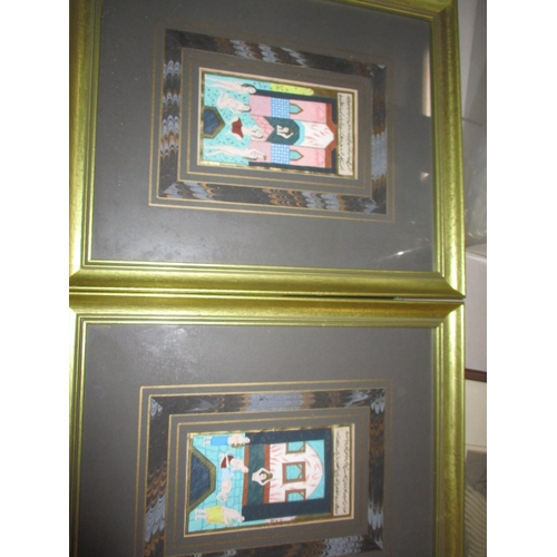 224 - 5 Eastern pictures, in glazed frames and a hand painted scroll.