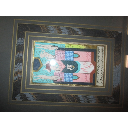 224 - 5 Eastern pictures, in glazed frames and a hand painted scroll.