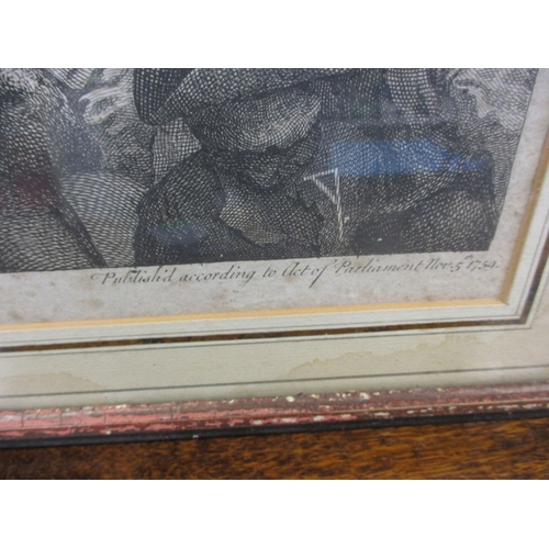 253 - An 18th century Hogarth print of gentlemen gambling on cock fighting, in later glazed frame, approx.... 