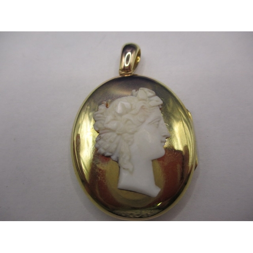 A high carat gold pendant locket with white cameo, approx weight 10.6g, in good pre-owned condition