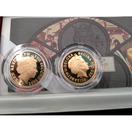 242 - A Royal Mint United Kingdom and Jersey proof 2 gold sovereign coin set, in original presentation box... 