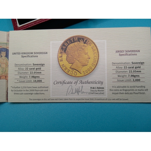 242 - A Royal Mint United Kingdom and Jersey proof 2 gold sovereign coin set, in original presentation box... 