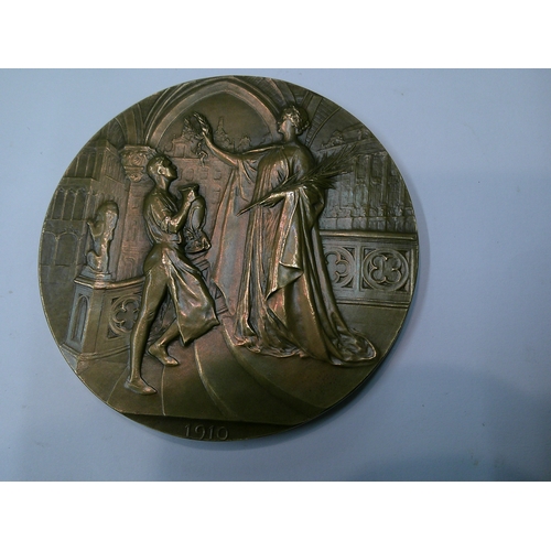 275 - Four antique and later Belgian bronze medallion awards, to include the 1910 Exposition, all in used ... 