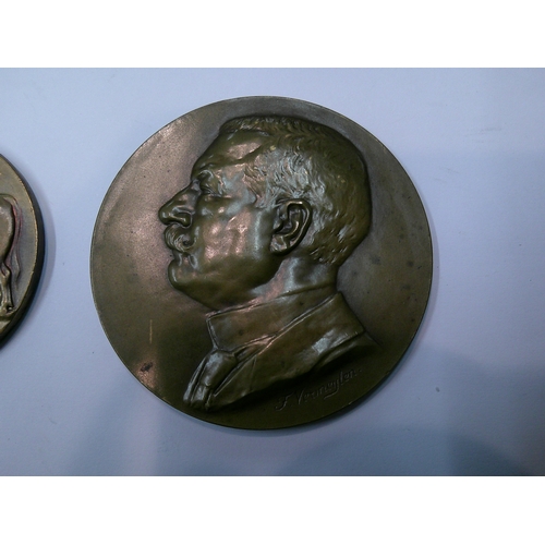 275 - Four antique and later Belgian bronze medallion awards, to include the 1910 Exposition, all in used ... 