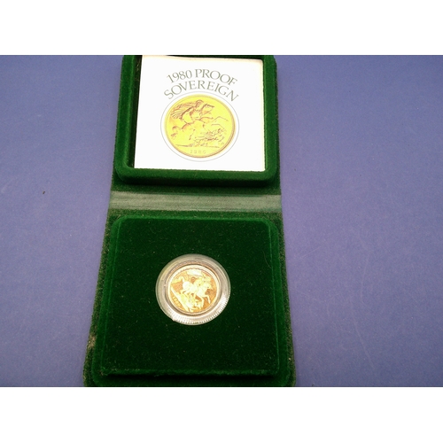 249 - A 1980 Royal Mint proof sovereign in original presentation case  with paperwork