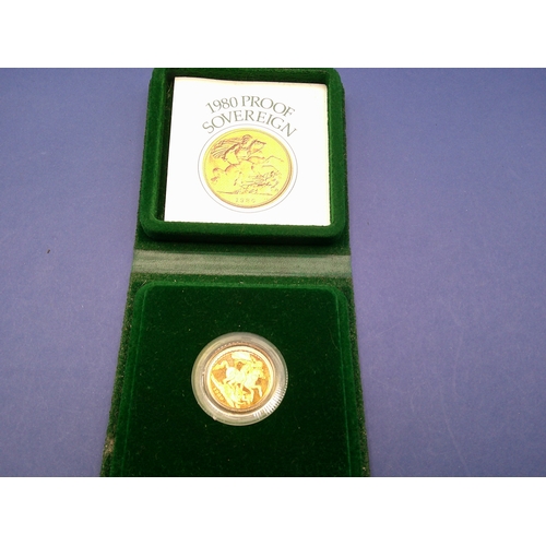 249 - A 1980 Royal Mint proof sovereign in original presentation case  with paperwork