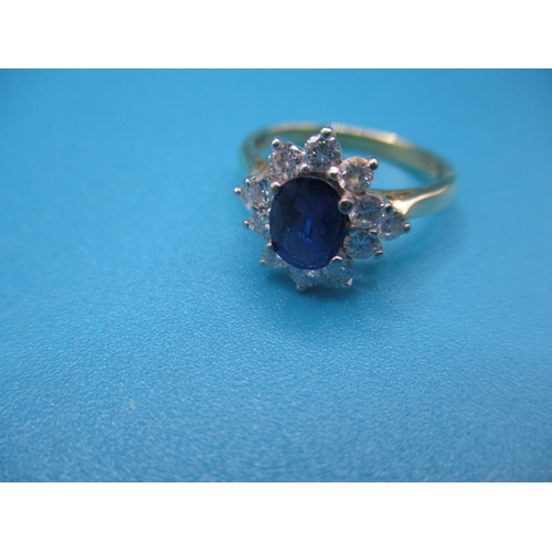 45 - An 18ct yellow gold diamond and sapphire cluster ring, approx ring size ‘N’, approx weight 4.1g, in ... 