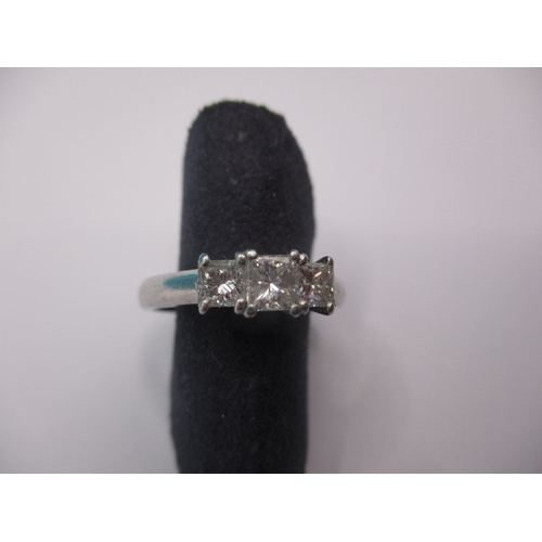 53 - A 950 platinum 3 stone diamond ring, approx ring size ,K,, approx weight 5,1g, in useable pre-owned ... 