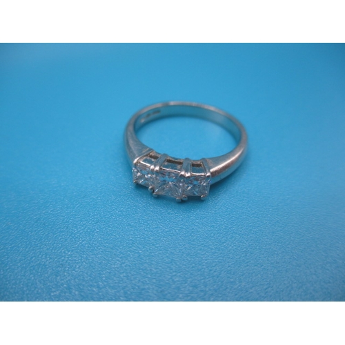 53 - A 950 platinum 3 stone diamond ring, approx ring size ,K,, approx weight 5,1g, in useable pre-owned ... 