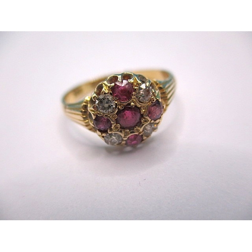 58 - An antique 18ct yellow gold diamond and un-treated ruby ring, Chester hallmark, approx ring size ‘N+... 