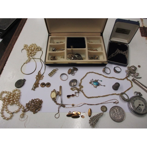 178 - A jewellery box with contents, to include  some silver items and a Victorian crown dated 1898, all i... 