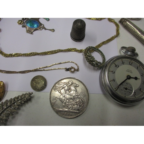 178 - A jewellery box with contents, to include  some silver items and a Victorian crown dated 1898, all i... 