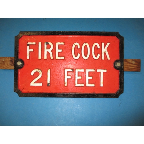 309 - A genuine British rail cast iron sign for a fire cock, marked Ashford verso, approx size 41x25cm