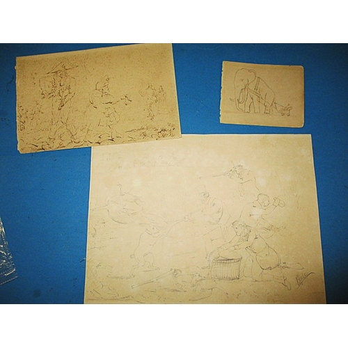 313 - Three original satirical drawings, dating from the 18th 19th sand early 20th century, one from the F... 