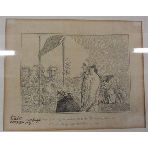 321 - George Barrington, drawn from life during his trial at the Old Bailey 1790, etching approx size 16x2... 