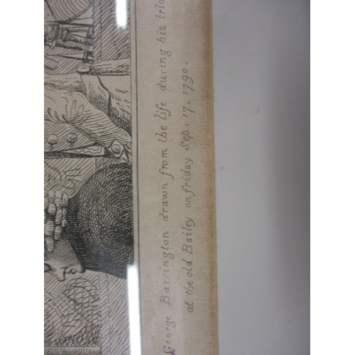 321 - George Barrington, drawn from life during his trial at the Old Bailey 1790, etching approx size 16x2... 