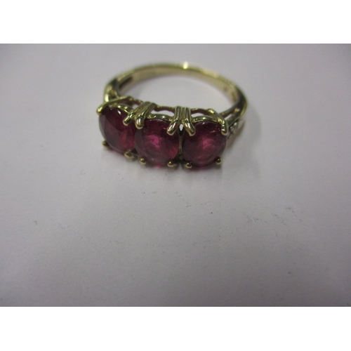 78 - Three 9ct yellow gold dress rings, various stones, sizes I to J, approx gross parcel weight 6.4g