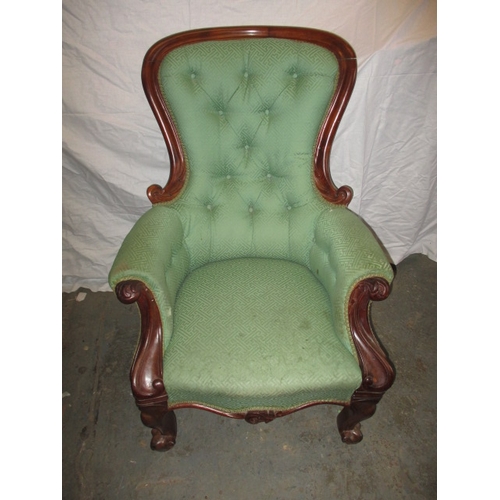 338 - An early 20th Century show wood button back parlour chair. Age and use related marks
