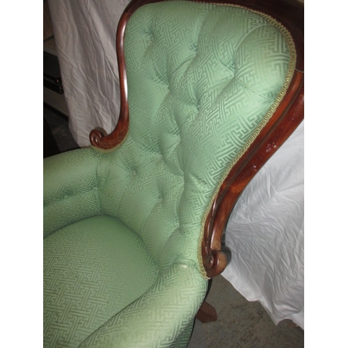 338 - An early 20th Century show wood button back parlour chair. Age and use related marks