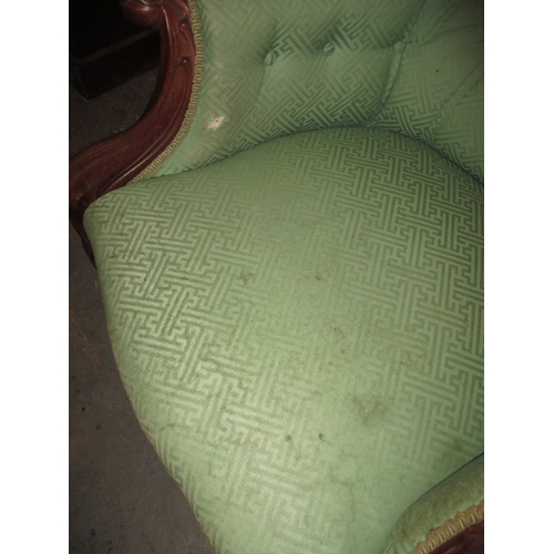 338 - An early 20th Century show wood button back parlour chair. Age and use related marks