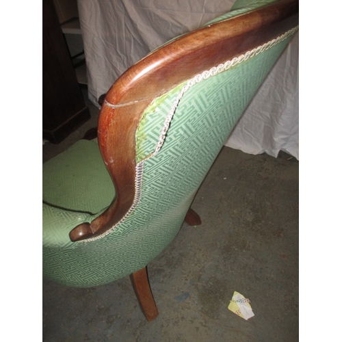 338 - An early 20th Century show wood button back parlour chair. Age and use related marks