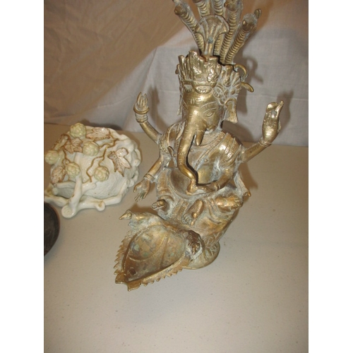 226 - A quantity of miscellanea to include 2 glass silver mounted jars, an articulate white metal fish and... 