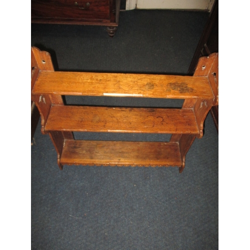 336 - An antique oak 3 tier shelf, either wall mounted or free standing, approx size H: 59cm W: 60cm D: 14... 
