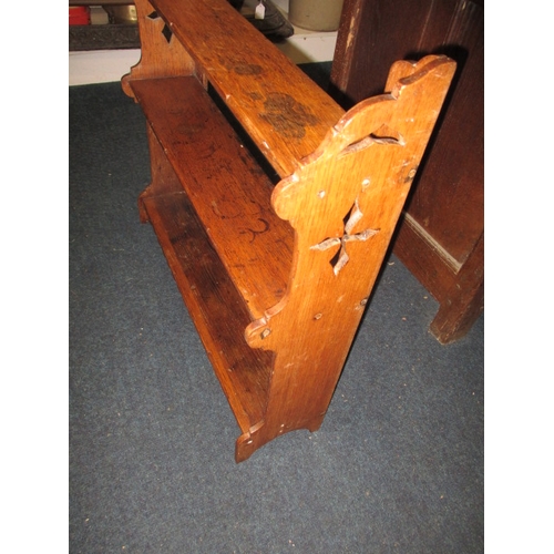 336 - An antique oak 3 tier shelf, either wall mounted or free standing, approx size H: 59cm W: 60cm D: 14... 