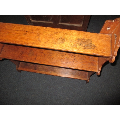 336 - An antique oak 3 tier shelf, either wall mounted or free standing, approx size H: 59cm W: 60cm D: 14... 